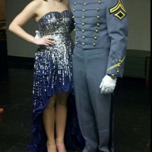 Navy 3/4th Sequence High Low Dress